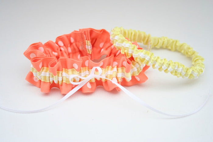 Orange Polka Dot and Yellow Garter Set