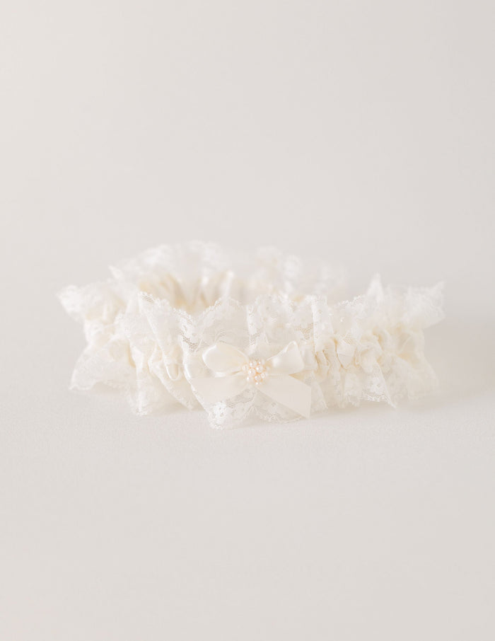 custom wedding garter heirloom with lace and pearls by The Garter Girl