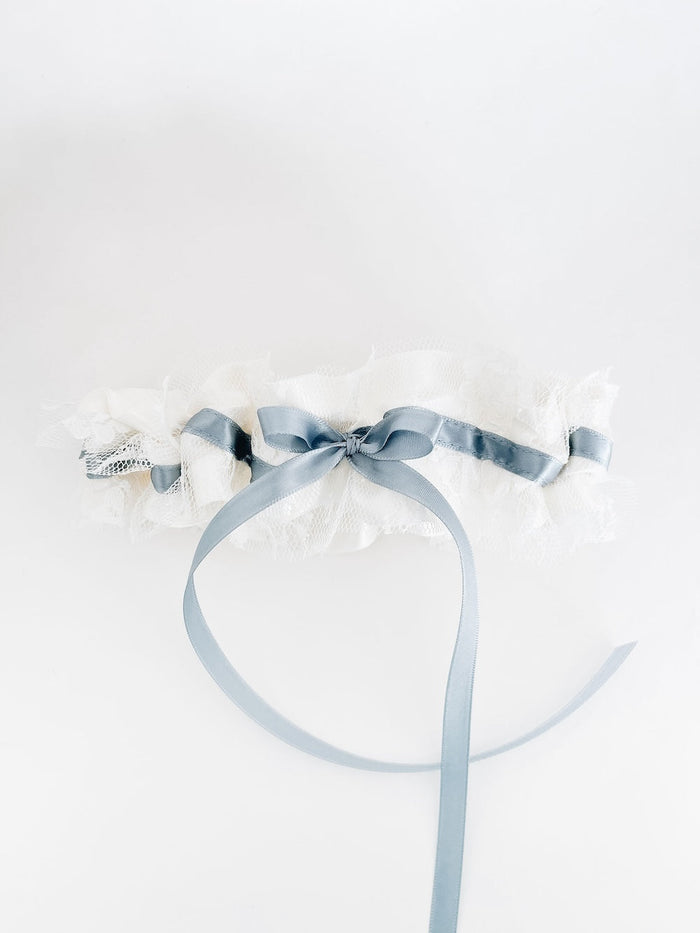 Garter: Personalized with Ivory Lace & Dusty Blue