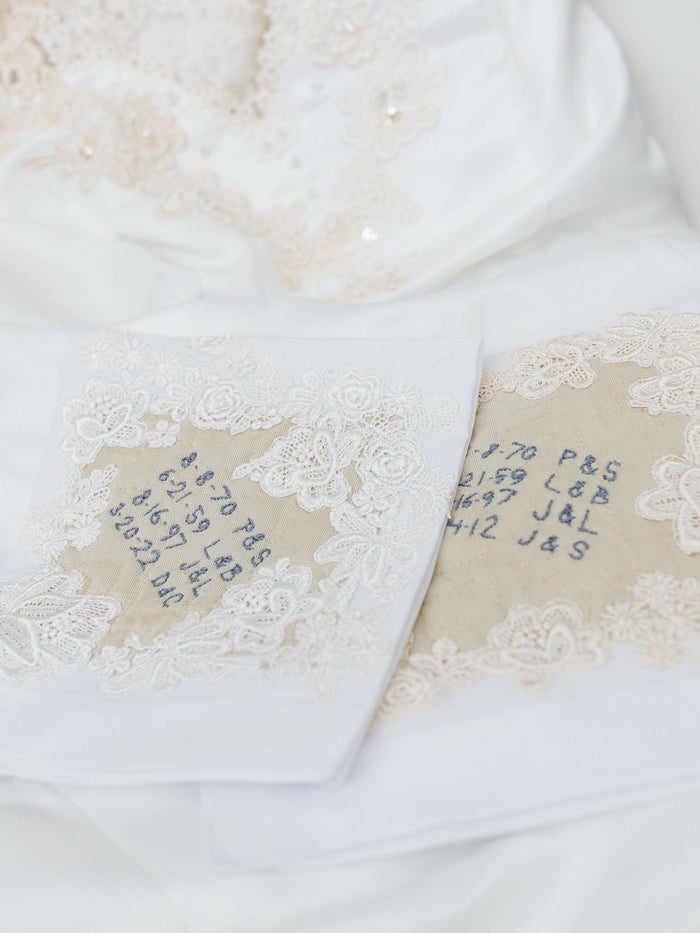 Personalized Wedding Handkerchief from Grandmother's Dress and Robe