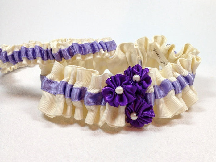 Ivory Pearl and Purple Garter Set