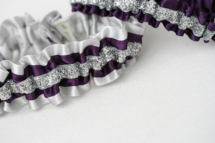 Garter Set: Dark Purple & Silver Glitter