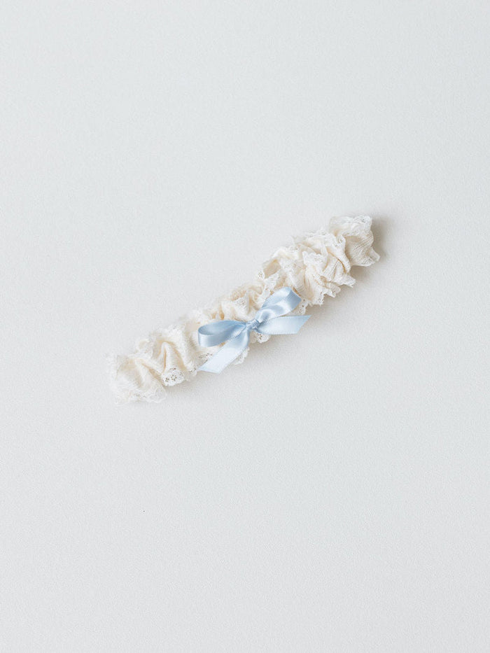 Simple Lace Bridal Garter With Light Blue Bow by The Garter Girl
