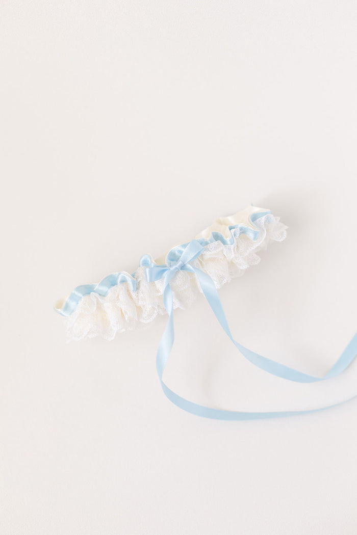 something blue personalized garter with lace ruffles