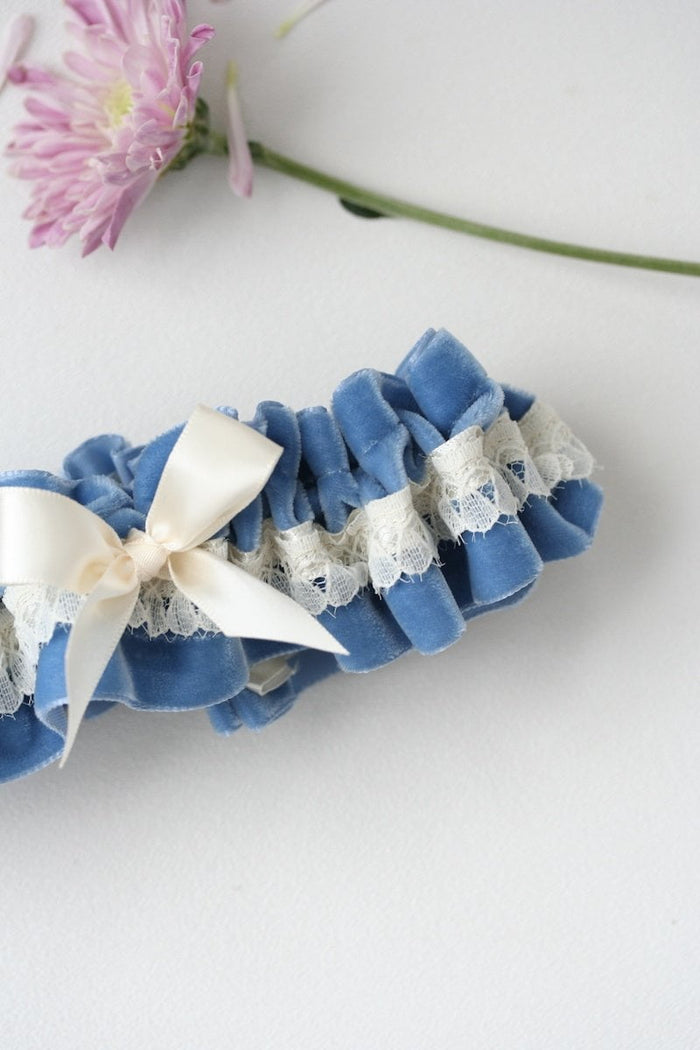 Something Blue Velvet and Ivory Lace Garter