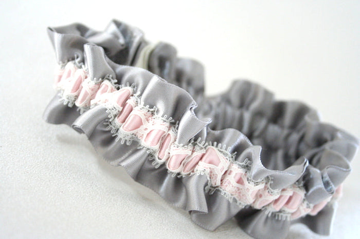 Gray, Pink and Ivory Lace Garter