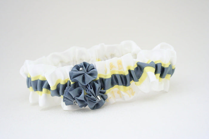 White, Yellow and Gray Embroidered Garter