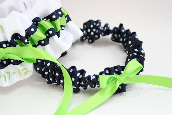 Apple Green and Navy Blue Polka Dot Garter Set