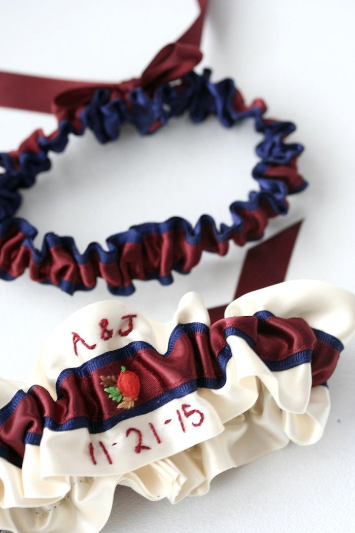 Fall Themed Embroidered Garter Set