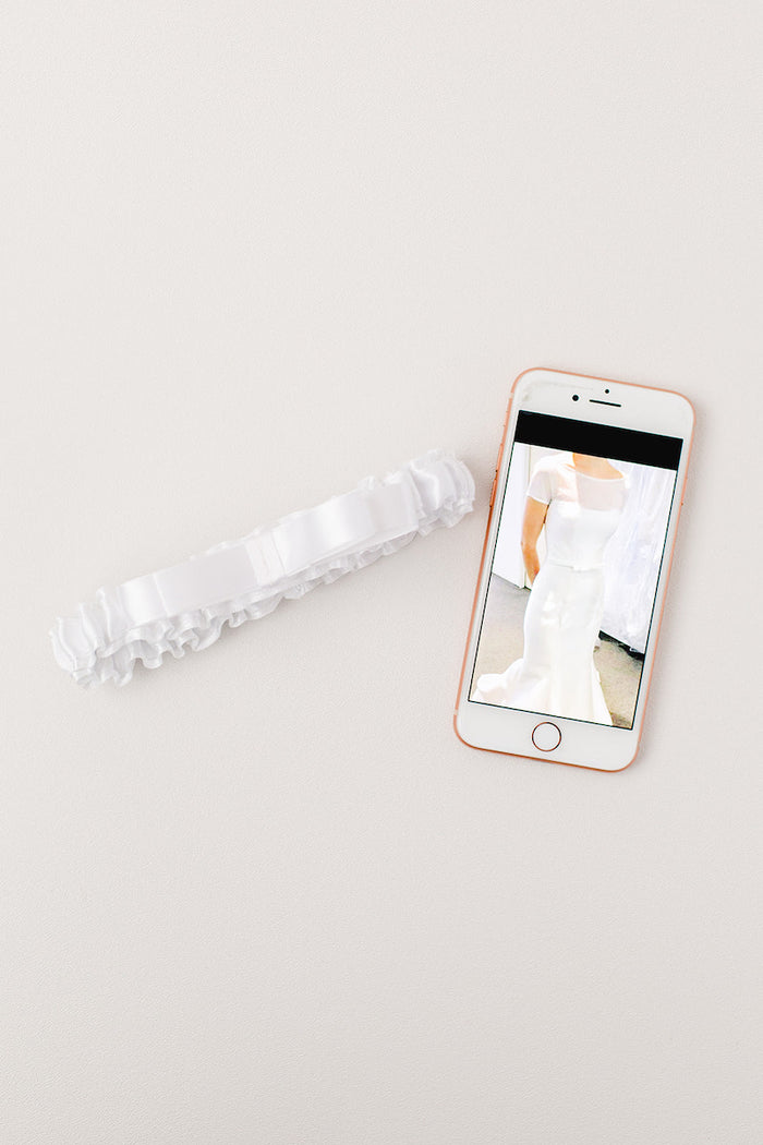 white wedding garter to match wedding dress belt handmade by The Garter Girl