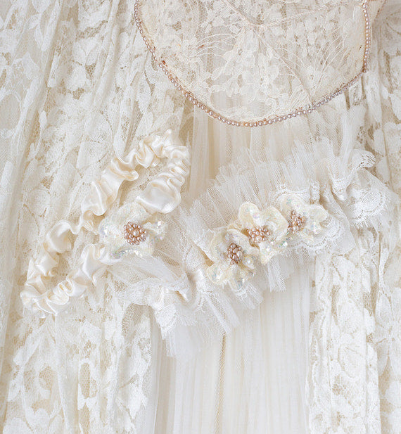custom garter set made from mother of the bride's dress