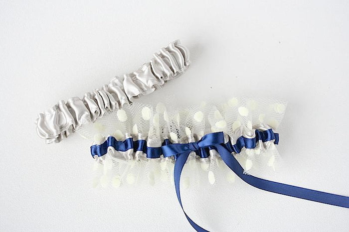 Garter Set: Polka Dots, Silver & Navy Blue