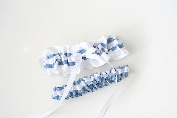 Garter Set: White, Blue with Wedding Date