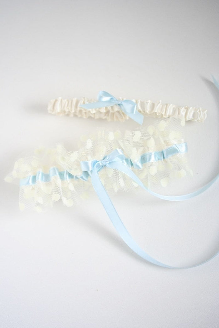 Garter Set: Polka Dot Tulle and Light Blue