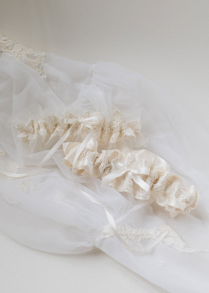 what to do with mother's wedding dress - wedding garters w pearls & lace handmade from the dress sleeves by expert bridal heirloom designer, The Garter Girl