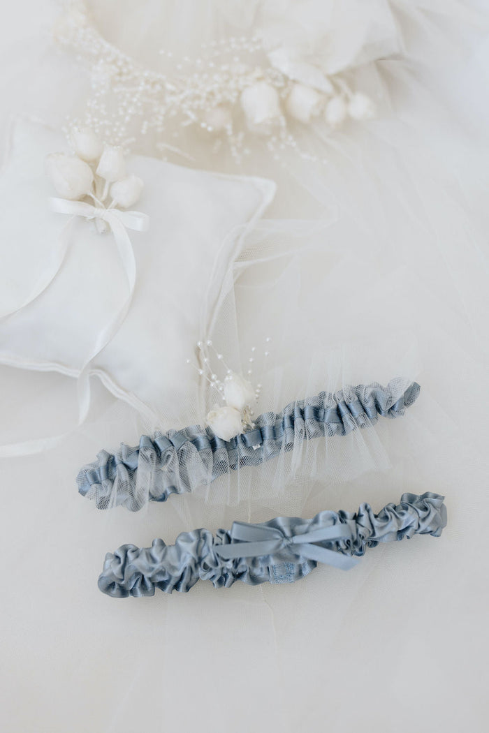 wedding heirlooms handmade from bride's mother's bridal veil, garter set, handkerchief & ring pillow by The Garter Girl