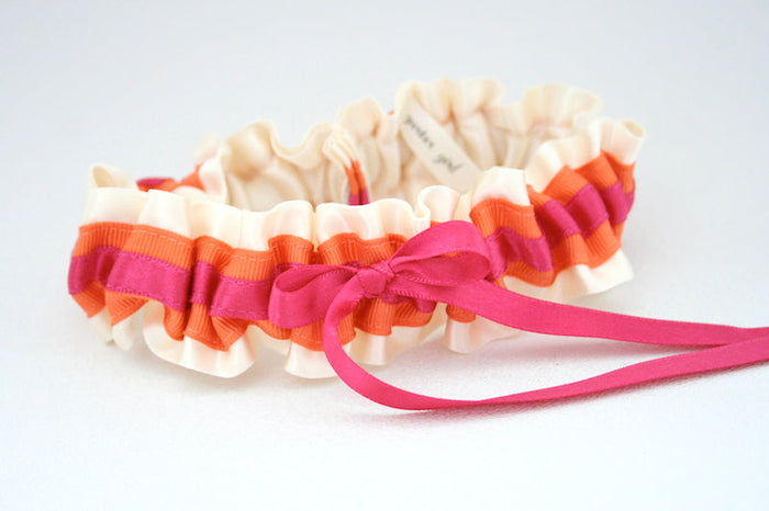 Ivory, Orange and Hot Pink Garter