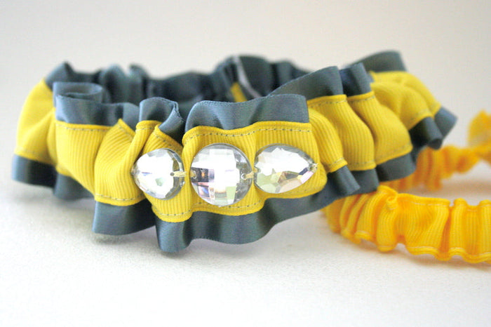Yellow, Gray and Sparkle Garter Set