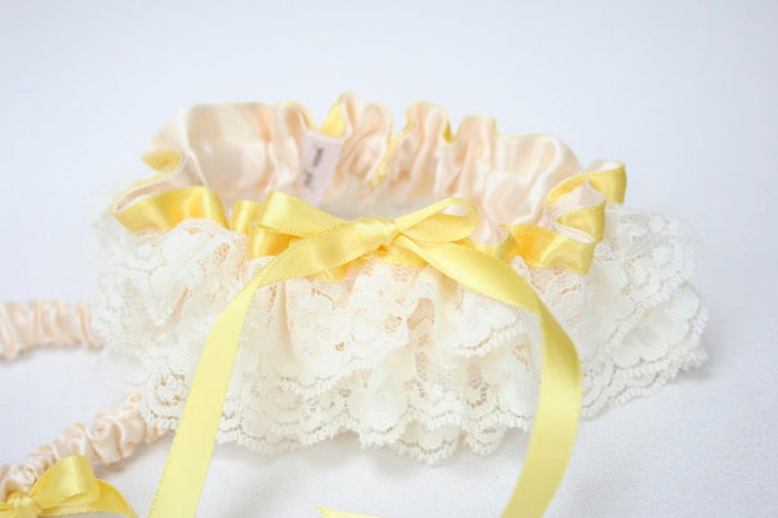 Ivory Lace and Yellow Garter Set
