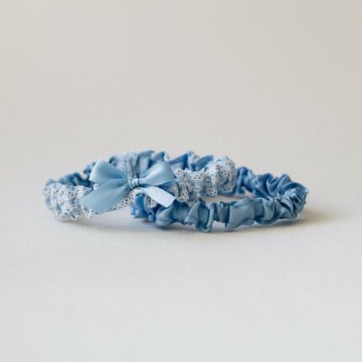 light blue and ivory lace wedding garter heirloom handmade by The Garter Girl