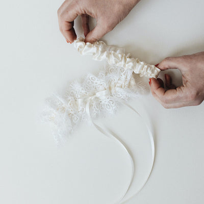 designer wedding garter, bridal accessory with ivory eyelash scallop lace, keepsake heirloom handmade by The Garter Girl
