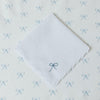 something blue for bride, scalloped edge white cotton wedding handkerchief hand embroidered by The Garter Girl