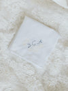wedding handkerchief made from mother's wedding dress with embroidered monogram by expert heirloom designer The Garter Girl