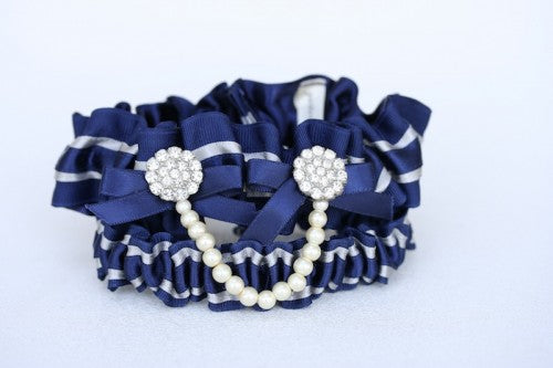 Custom Wedding Garter: Navy and Pearls