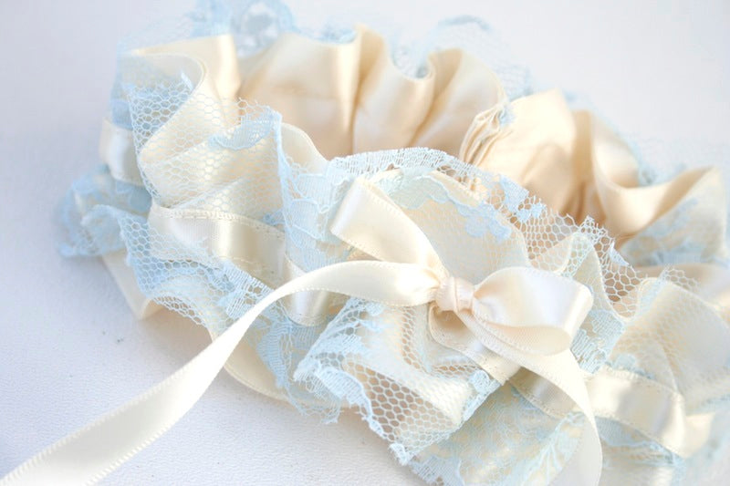 Ivory and Blue Vintage Lace Wedding Garter