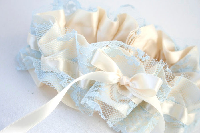 Ivory and Blue Vintage Lace Wedding Garter