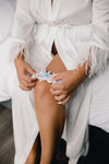 Custom Eyelash Lace Bridal Garter with Blue Bow