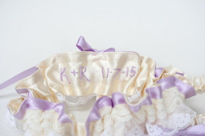 Lace, Lavender and Embroidered Garter Set