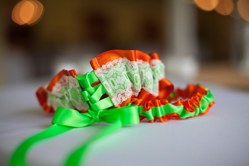 Real Orange and Apple Green Wedding Garter: Ashley