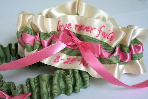 Custom Garter Spotlight: Pink, Green and Personal