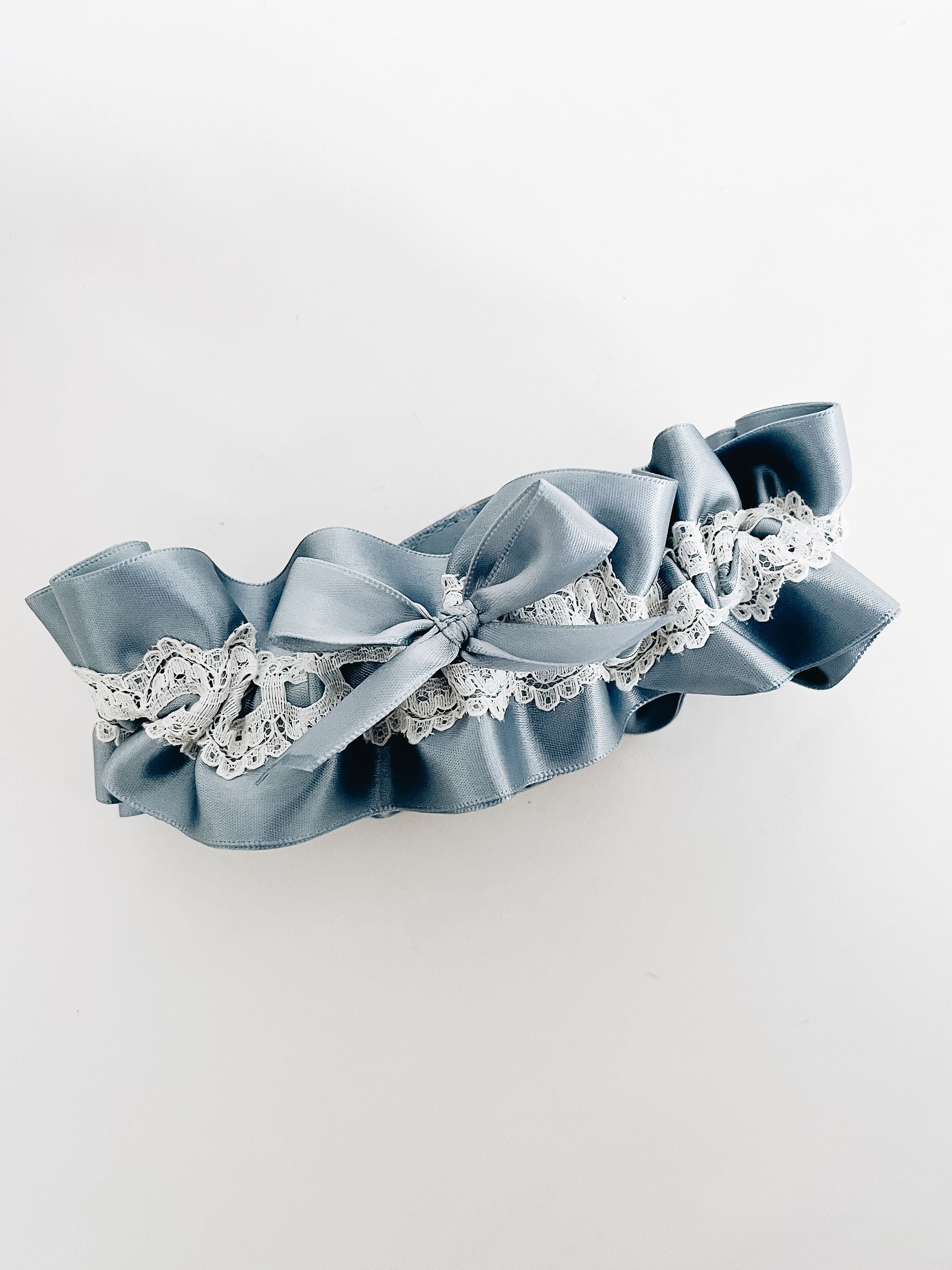 Garter: Personalized Dusty Blue with Ivory Lace