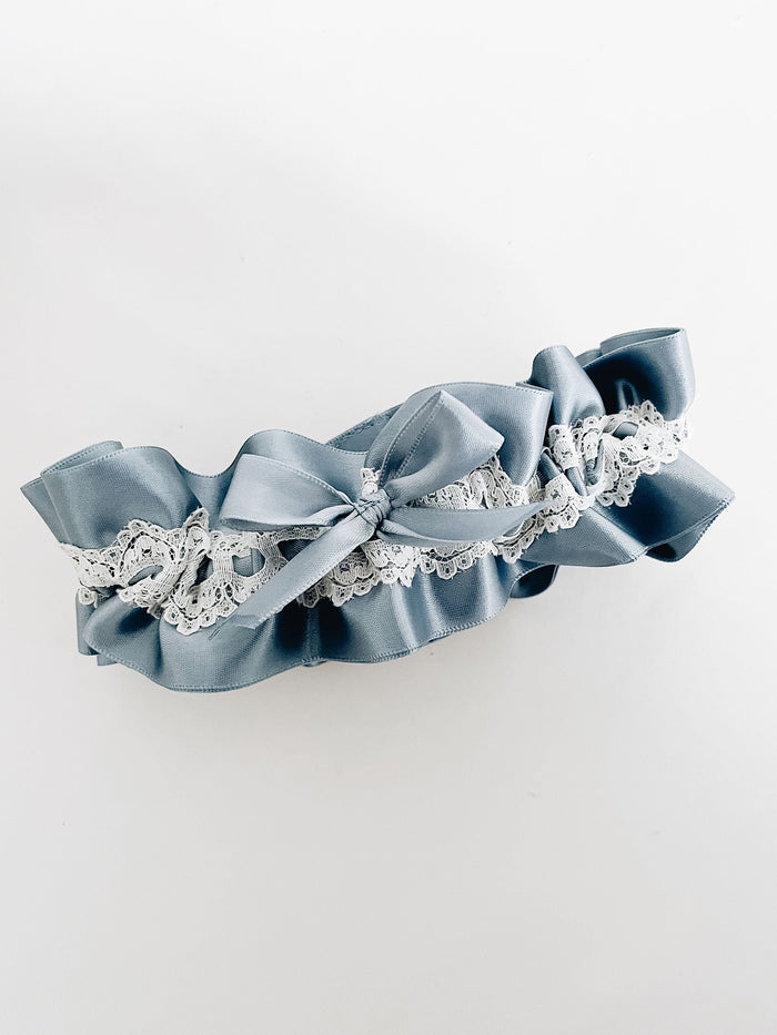 Garter: Personalized Dusty Blue with Ivory Lace