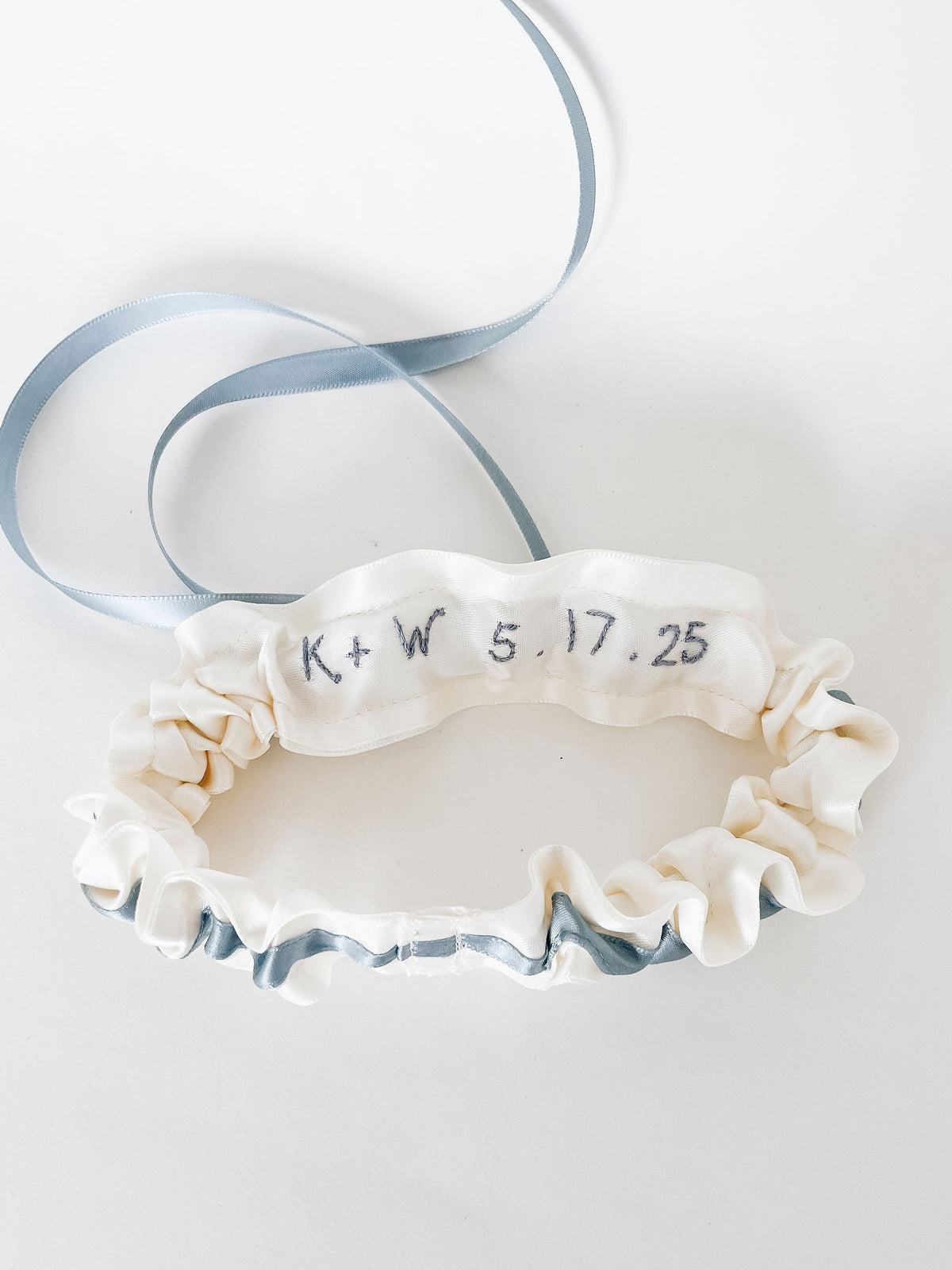 Garter: Personalized Ivory Satin with Blue Bow