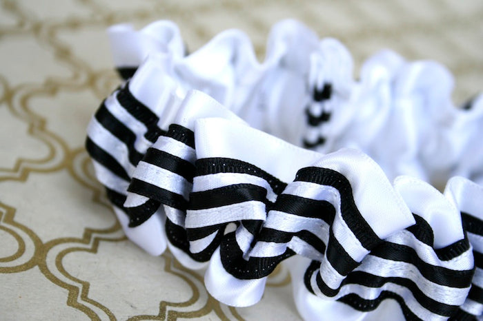 Custom Wedding Garter: White & Black Stripes