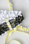 Garter Set: Black Lace, White, Yellow with Corset Tie