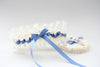 Blue Polka Dot Embroidered Garter Set