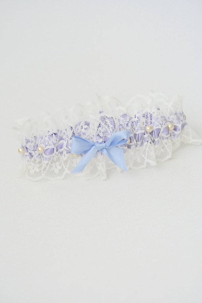 Garter: Lavender, Light Blue, Lace & Pearls