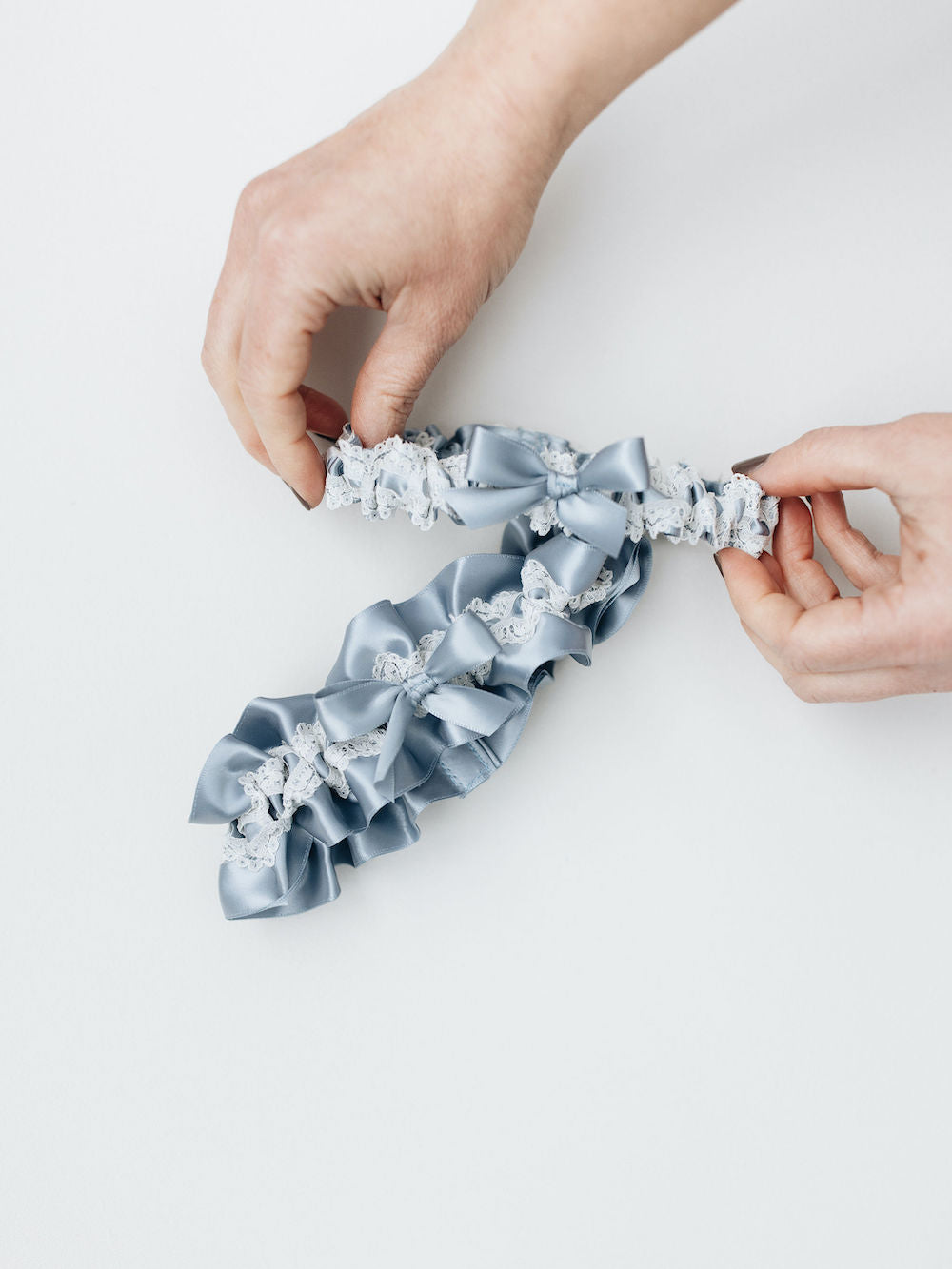 Custom Garter Set in Dusty Blue Personalized with Embroidery by Expert Bridal Accessories Designer The Garter Girl