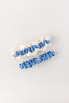 custom garter set with blue beads and sparkle