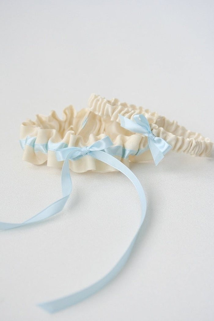 Garter Set: Ivory, Light Blue & Embroidered