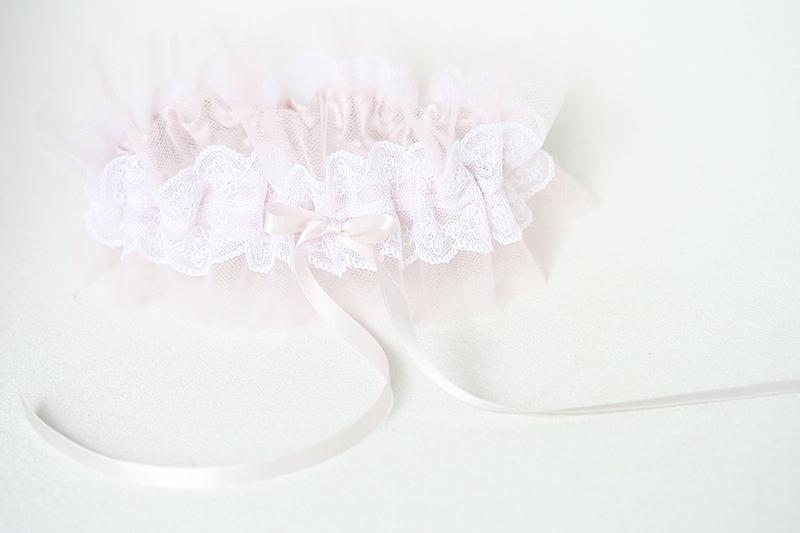 Garter: Blush Tulle & Satin with Ivory Lace