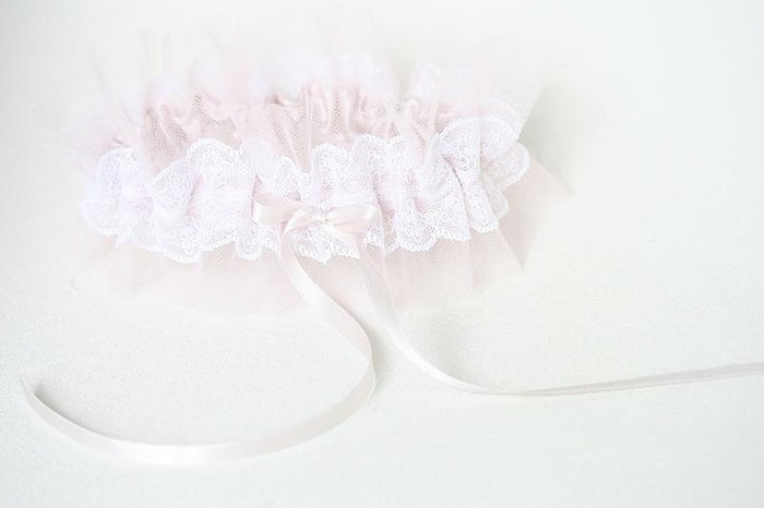 Garter: Blush Tulle & Satin with Ivory Lace