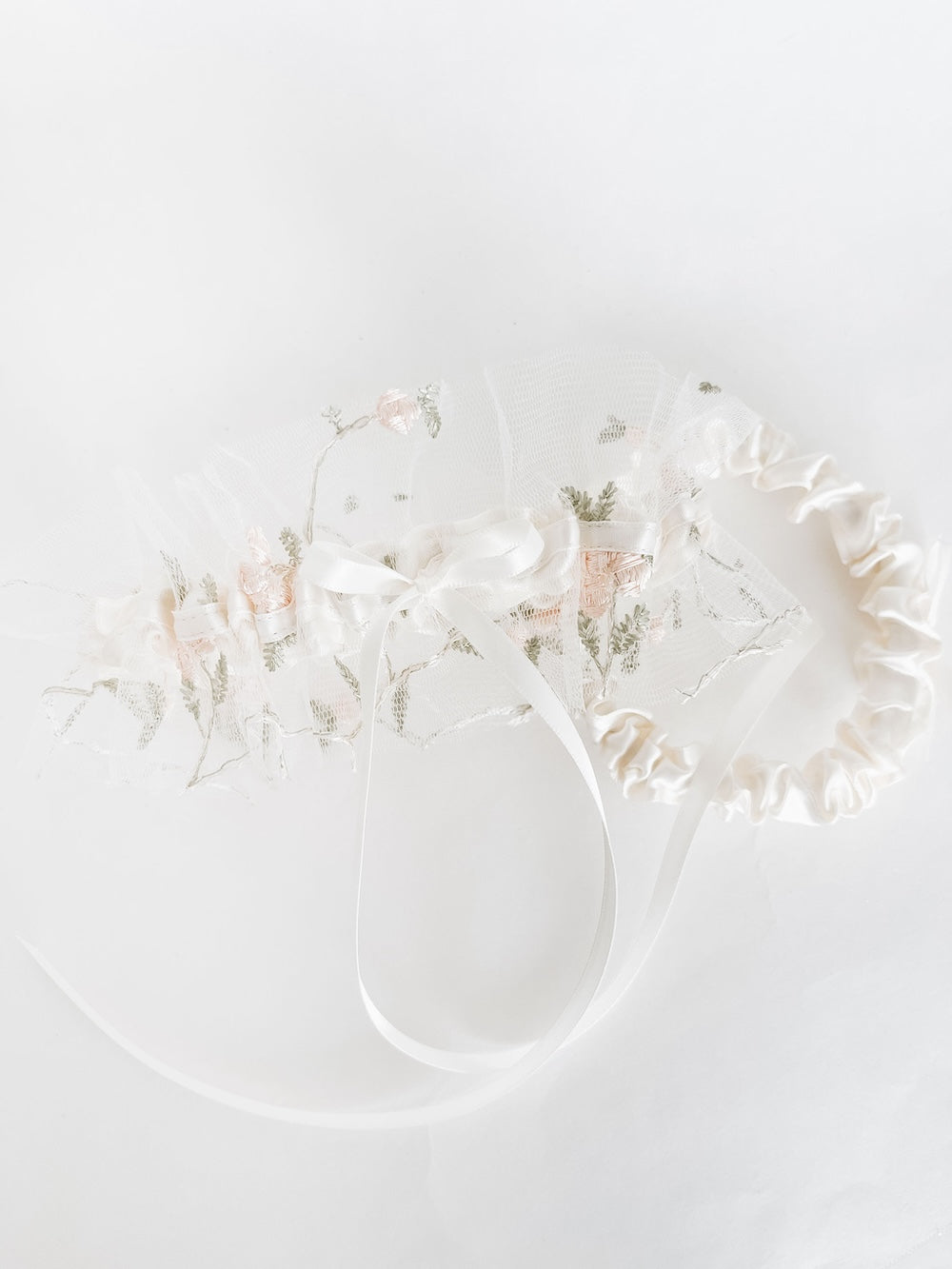 Garter Set: Boho Floral Tulle & Personalized Embroidery