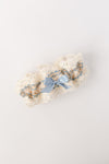 Garter: Boho Cotton Dusty Blue Lace with Pearls and Embroidery