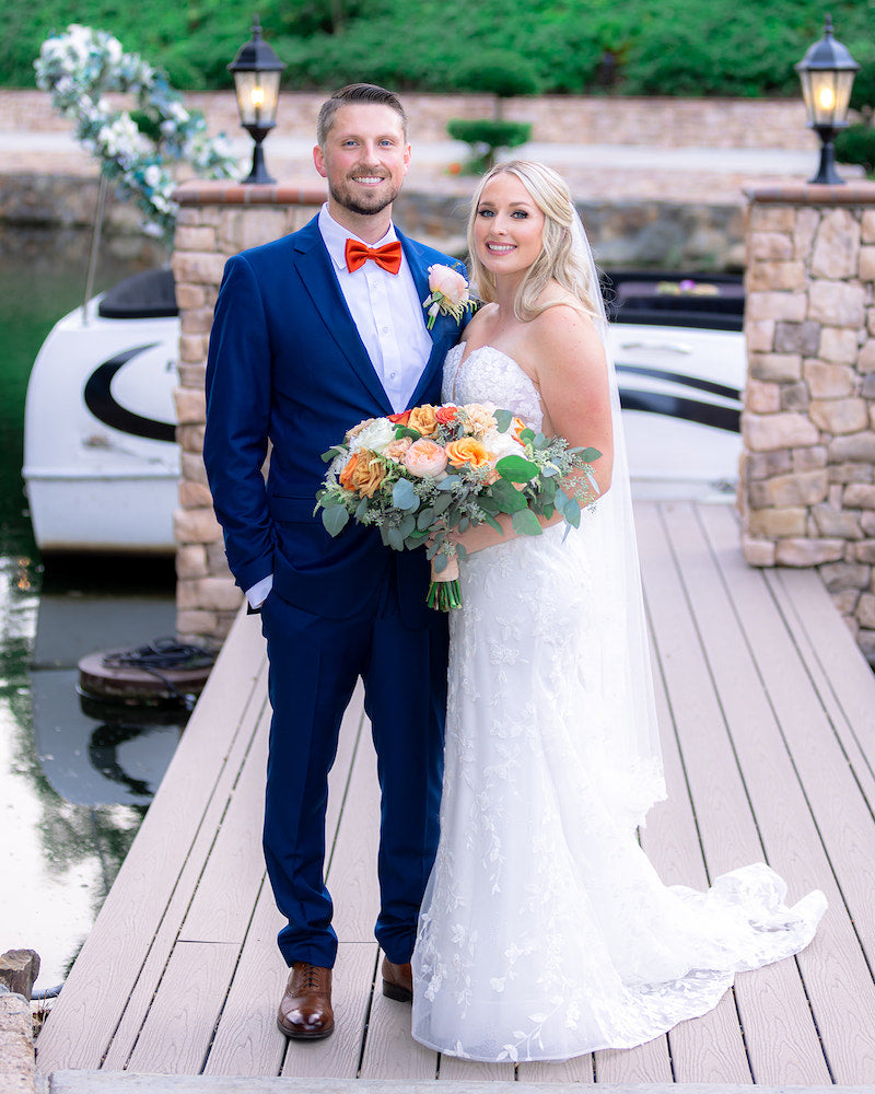 orange and blue wedding dress 9.4 inch wide Navy Blue & Burnt Orange Bridesmaid Bouquet