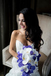 DC bride with modern wedding and white and purple bridal bouquet